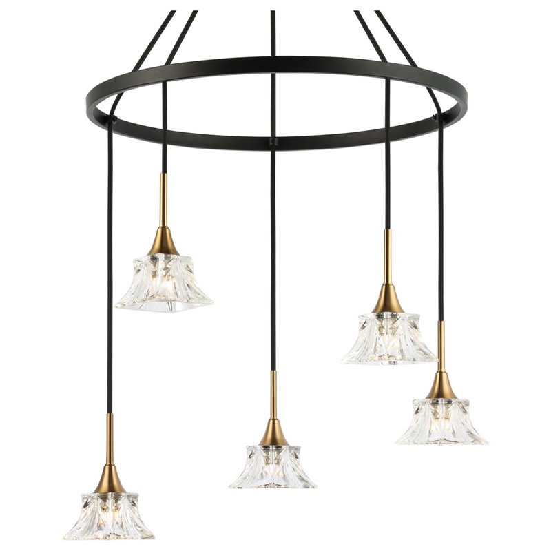 Woodbridge Lighting Christina 5-Light Glass & Steel Chandelier in Brass/Bronze