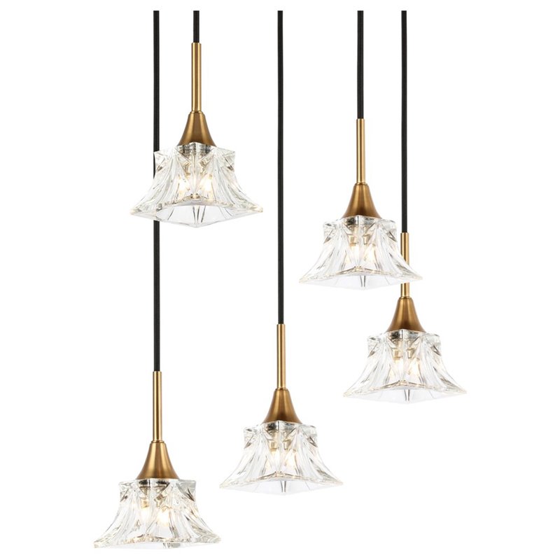 Woodbridge Lighting Christina 5-Light Glass & Steel Chandelier in Brass/Bronze
