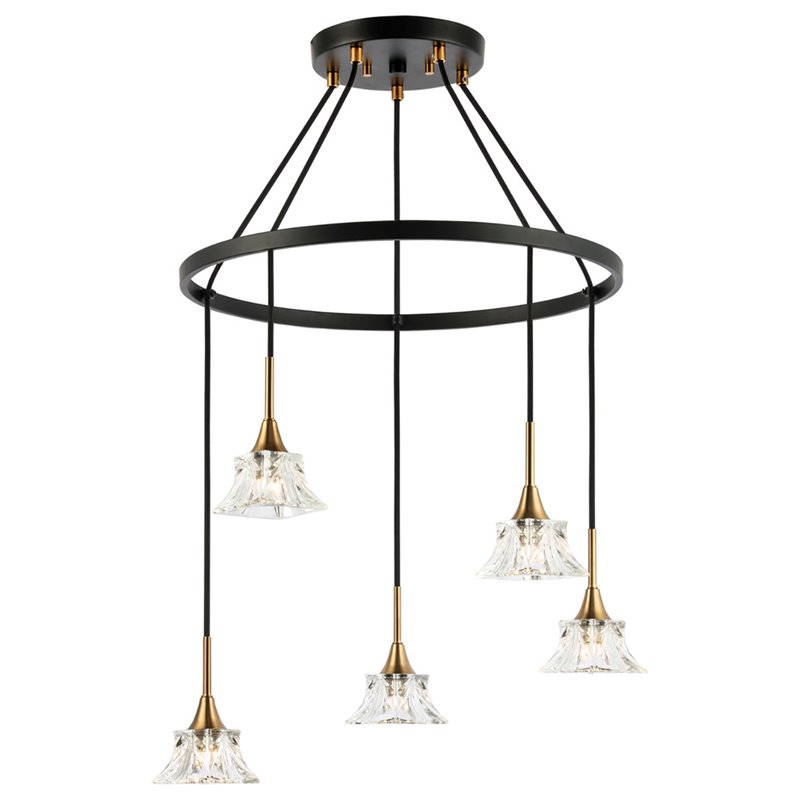 Woodbridge Lighting Christina 5-Light Glass & Steel Chandelier in Brass/Bronze
