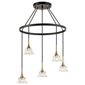 Woodbridge Lighting Christina 5-Light Glass & Steel Chandelier in Brass/Bronze