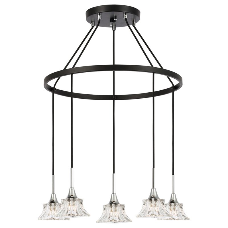 Woodbridge Lighting Christina 5-Light Glass & Steel Chandelier in Chrome/Bronze