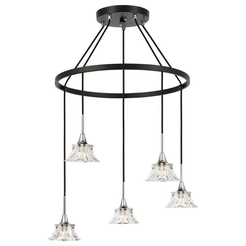 Woodbridge Lighting Christina 5-Light Glass & Steel Chandelier in Chrome/Bronze