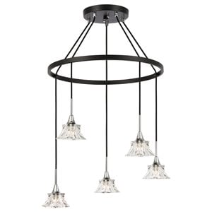 Woodbridge Lighting Christina 5-Light Glass & Steel Chandelier in Chrome/Bronze