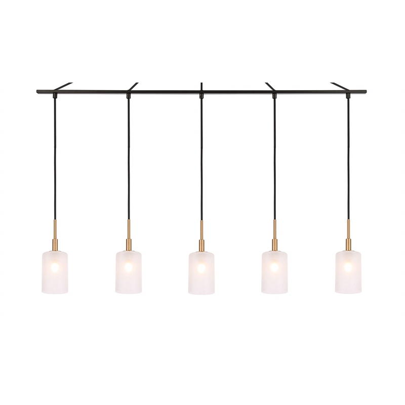 Woodbridge Lighting Elise 5-Light Opal Glass Linear Pendant in Brass/Bronze