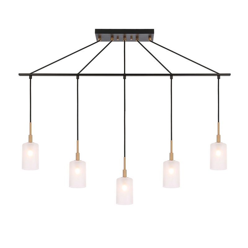 Woodbridge Lighting Elise 5-Light Opal Glass Linear Pendant in Brass/Bronze