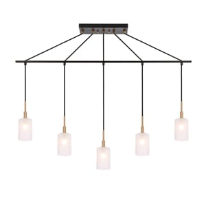 Woodbridge Lighting Elise 5-Light Opal Glass Linear Pendant in Brass/Bronze