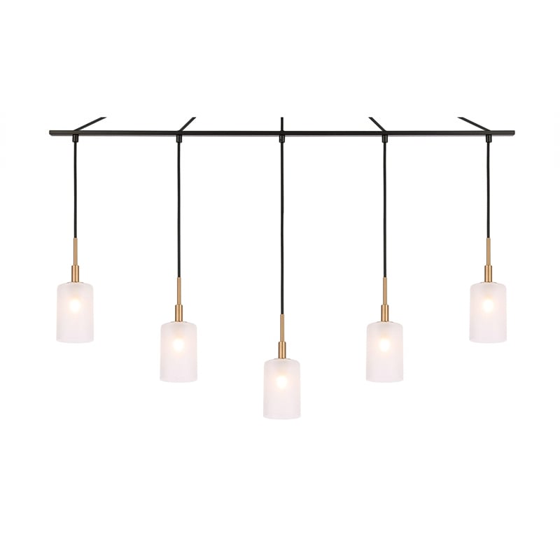 Woodbridge Lighting Elise 5-Light Opal Glass Linear Pendant in Brass/Bronze