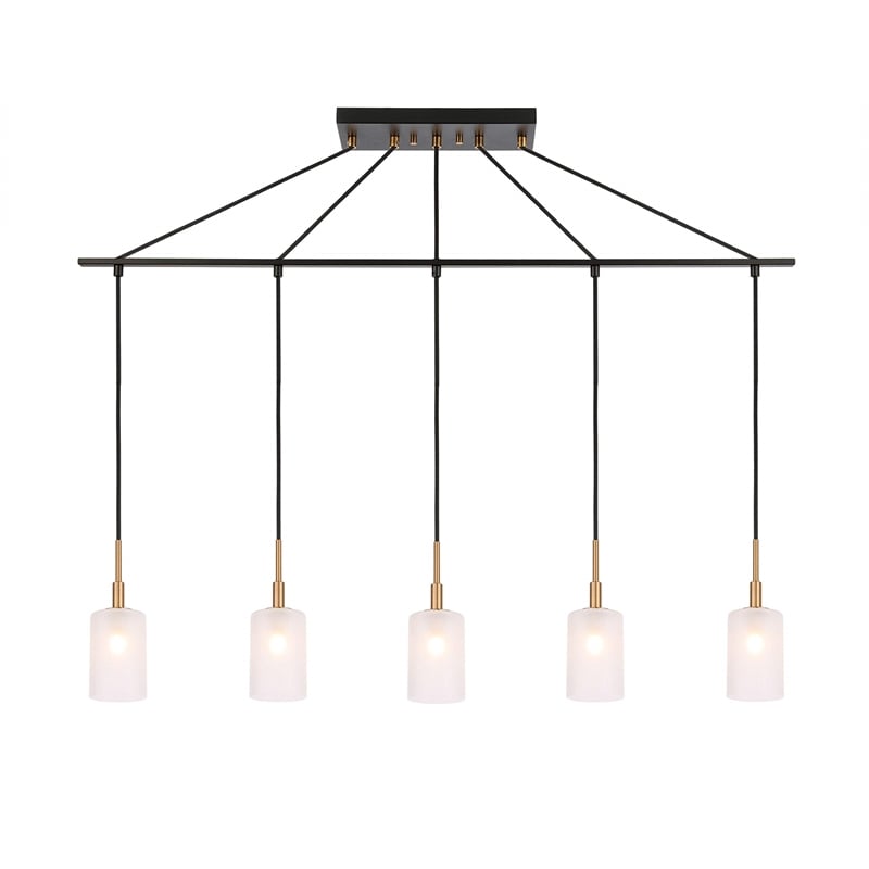 Woodbridge Lighting Elise 5-Light Opal Glass Linear Pendant in Brass/Bronze