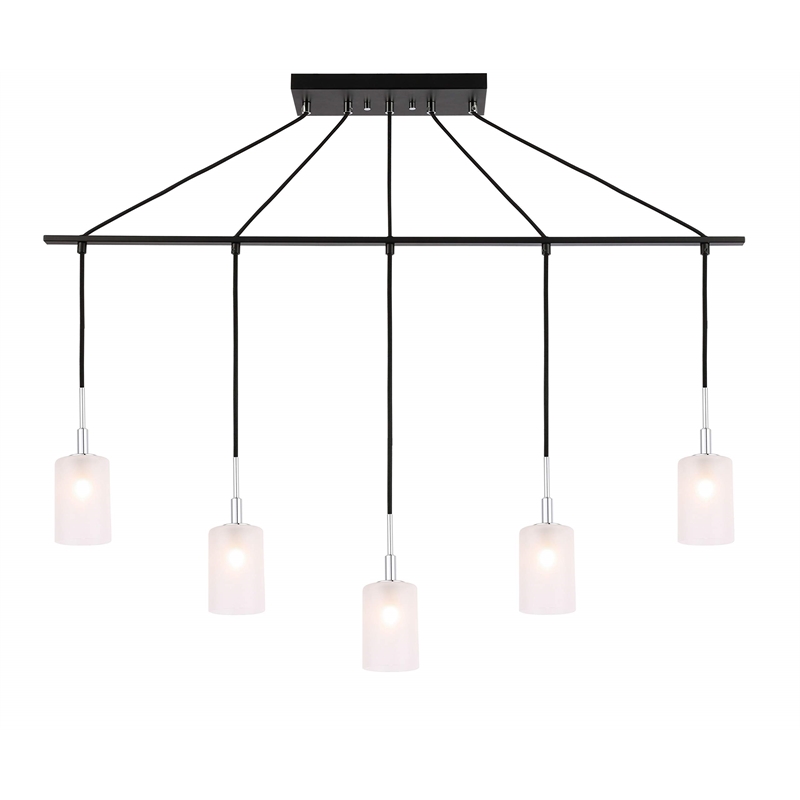 Woodbridge Lighting Elise 5-Light Opal Glass Linear Pendant in Chrome/Bronze