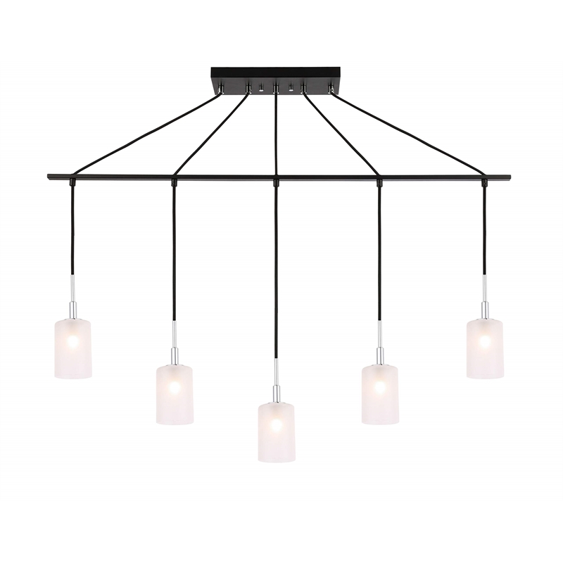 Woodbridge Lighting Elise 5-Light Opal Glass Linear Pendant in Chrome/Bronze