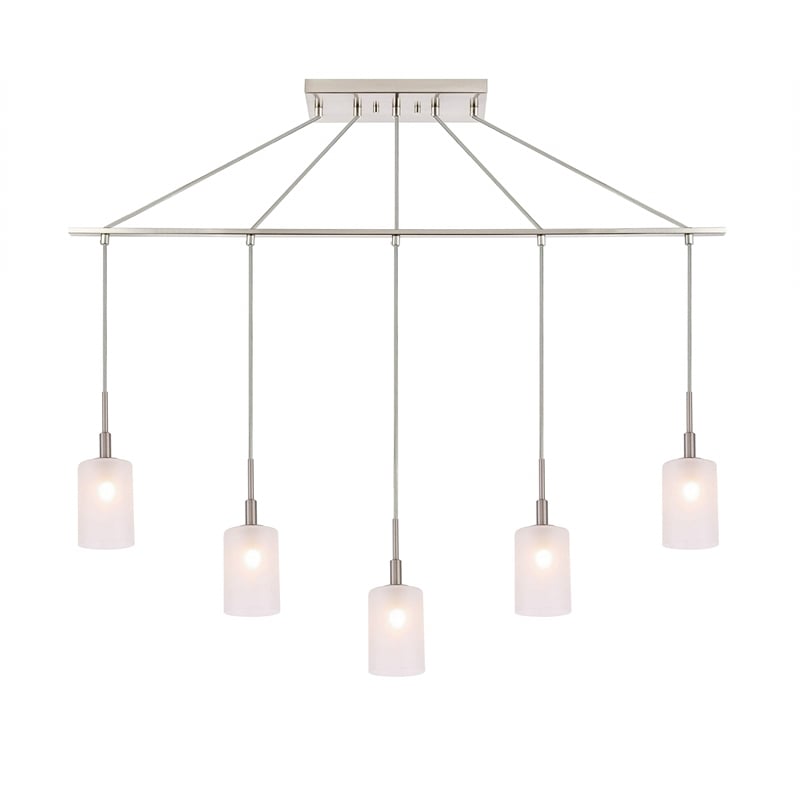 Woodbridge Lighting Elise 5-Light Opal Glass Linear Pendant in Satin Nickel