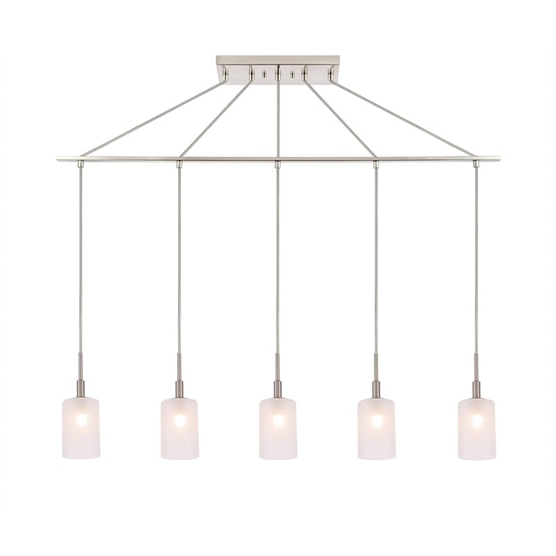 Woodbridge Lighting Elise 5-Light Opal Glass Linear Pendant in Satin Nickel