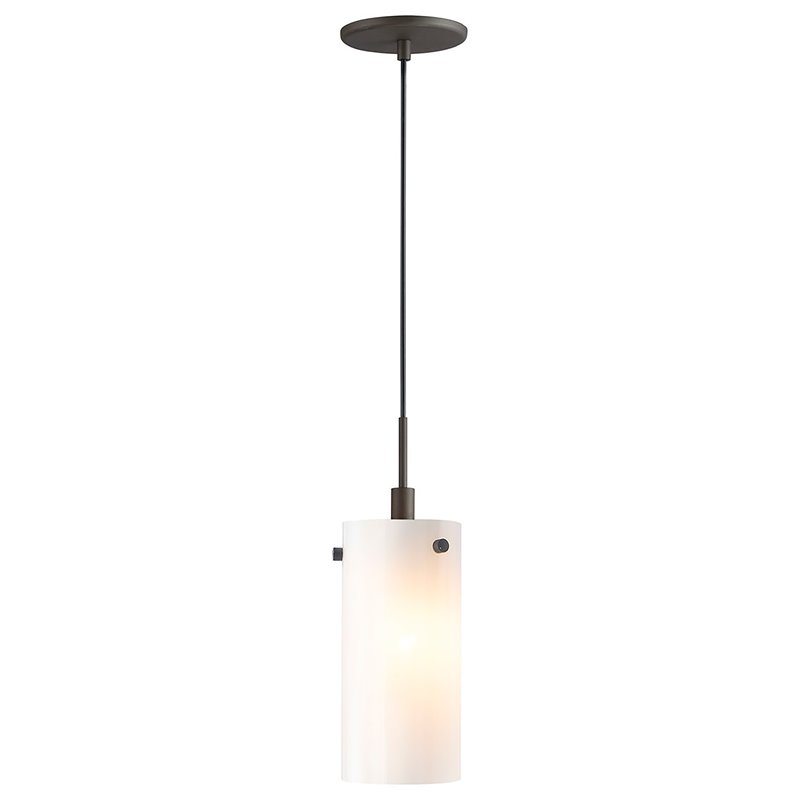 Woodbridge Lighting Tube Eclipse 1-Light Faux Opal Glass Mini Pendant in Bronze