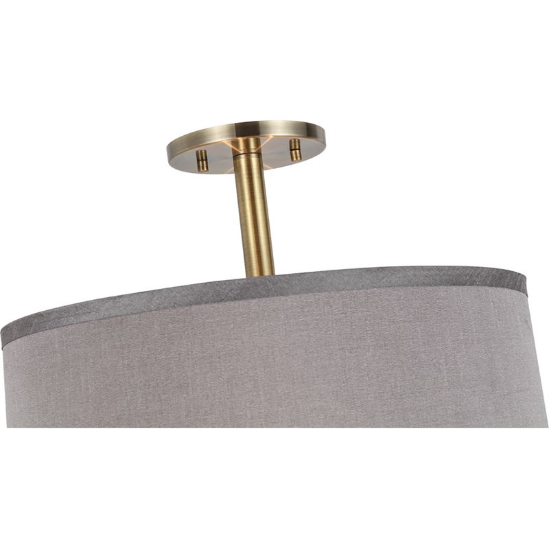 Woodbridge Lighting Drum 3-Light Fabric & Steel Semi-Flush in Brass/Gray