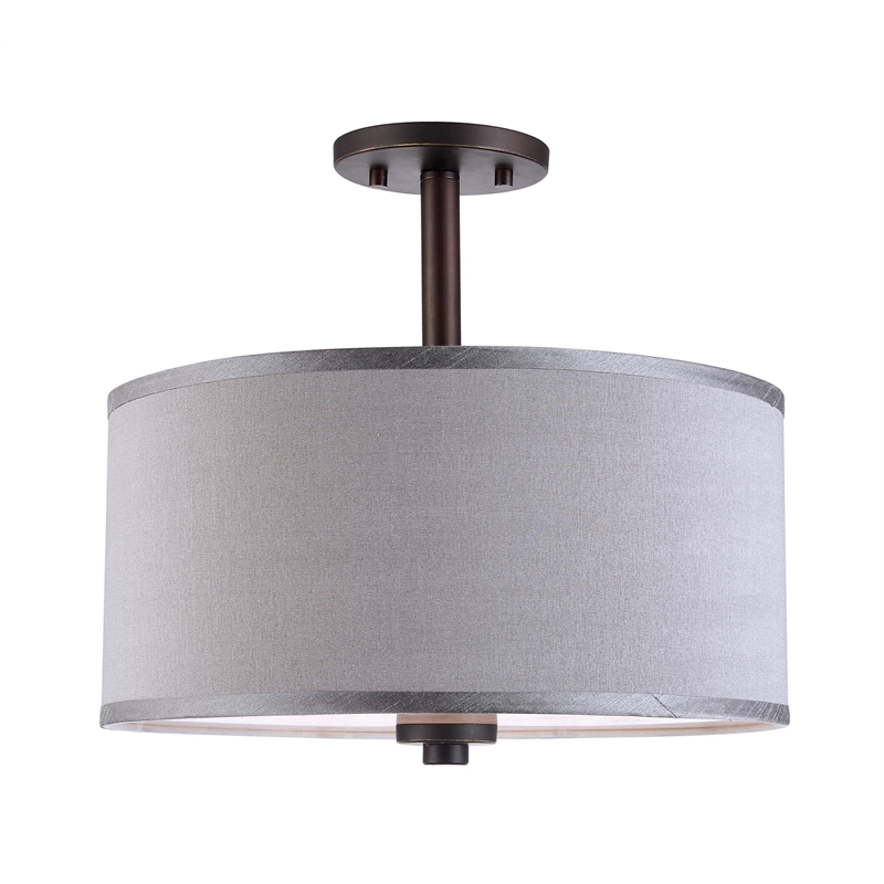 Woodbridge Lighting Drum 3-Light Fabric & Steel Semi-Flush in Bronze/Gray