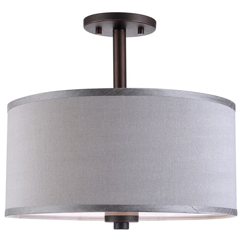 Woodbridge Lighting Drum 3-Light Fabric & Steel Semi-Flush in Bronze/Gray