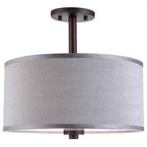 woodbridge lighting drum 3-light fabric & steel semi-flush in bronze/gray