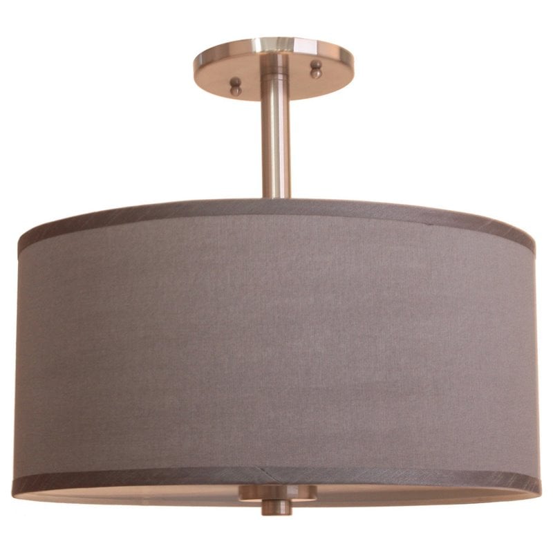 Woodbridge Lighting Drum 3-Light Fabric & Steel Semi-Flush in Satin Nickel/Gray