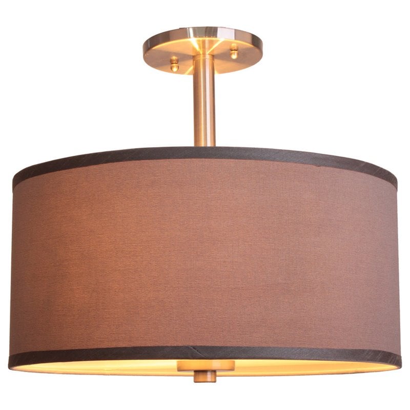 Woodbridge Lighting Drum 3-Light Fabric & Steel Semi-Flush in Satin Nickel/Gray