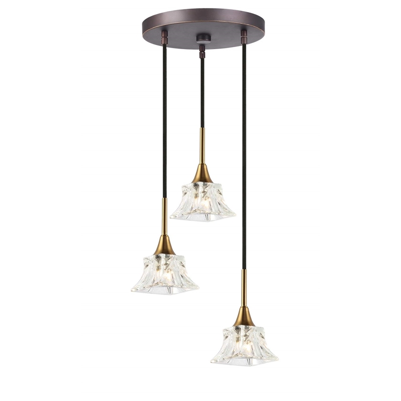 Woodbridge Lighting Christina 3-Light Metal Pendant in Brass/Bronze