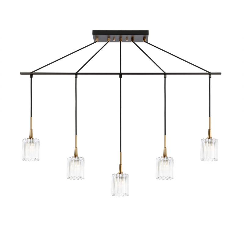Woodbridge Lighting Regent Park 5-Light Swizzle Glass Linear Pendant in Brass