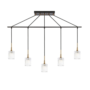 Woodbridge Lighting Regent Park 5-Light Swizzle Glass Linear Pendant in Brass