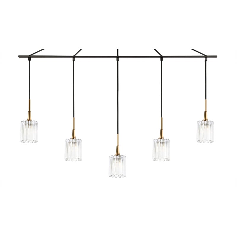 Woodbridge Lighting Regent Park 5-Light Swizzle Glass Linear Pendant in Brass