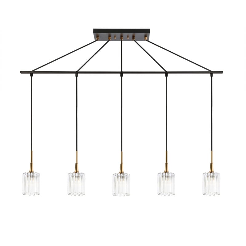 Woodbridge Lighting Regent Park 5-Light Swizzle Glass Linear Pendant in Brass