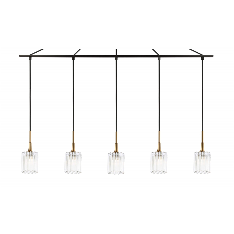 Woodbridge Lighting Regent Park 5-Light Swizzle Glass Linear Pendant in Brass