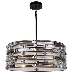 woodbridge lighting lana 4-light crystal drum metal & glass pendant in black