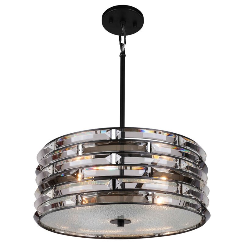 Woodbridge Lighting Lana 4-Light Crystal Accent Drum Metal Pendant in Black