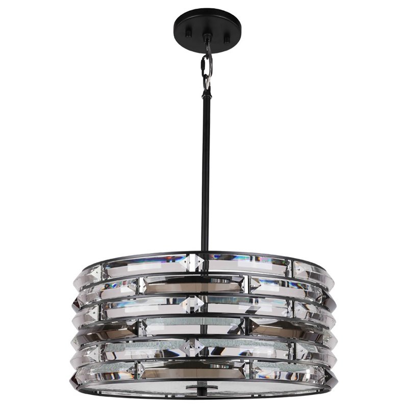Woodbridge Lighting Lana 4-Light Crystal Accent Drum Metal Pendant in Black