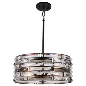 Woodbridge Lighting Lana 4-Light Crystal Accent Drum Metal Pendant in Black
