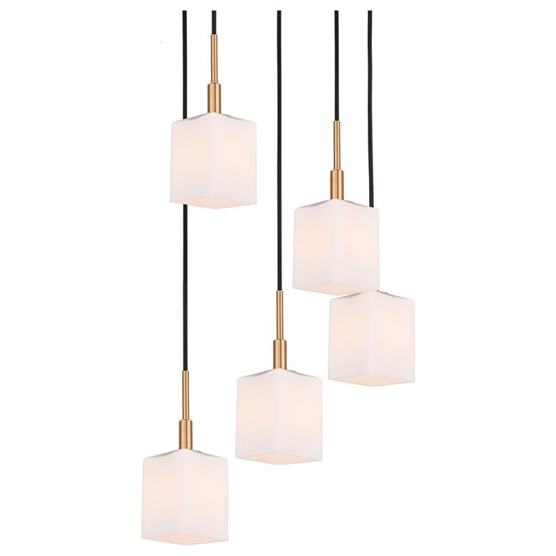 Woodbridge Lighting Langston 5-Light Metal Steel Cluster Pendant in Brass