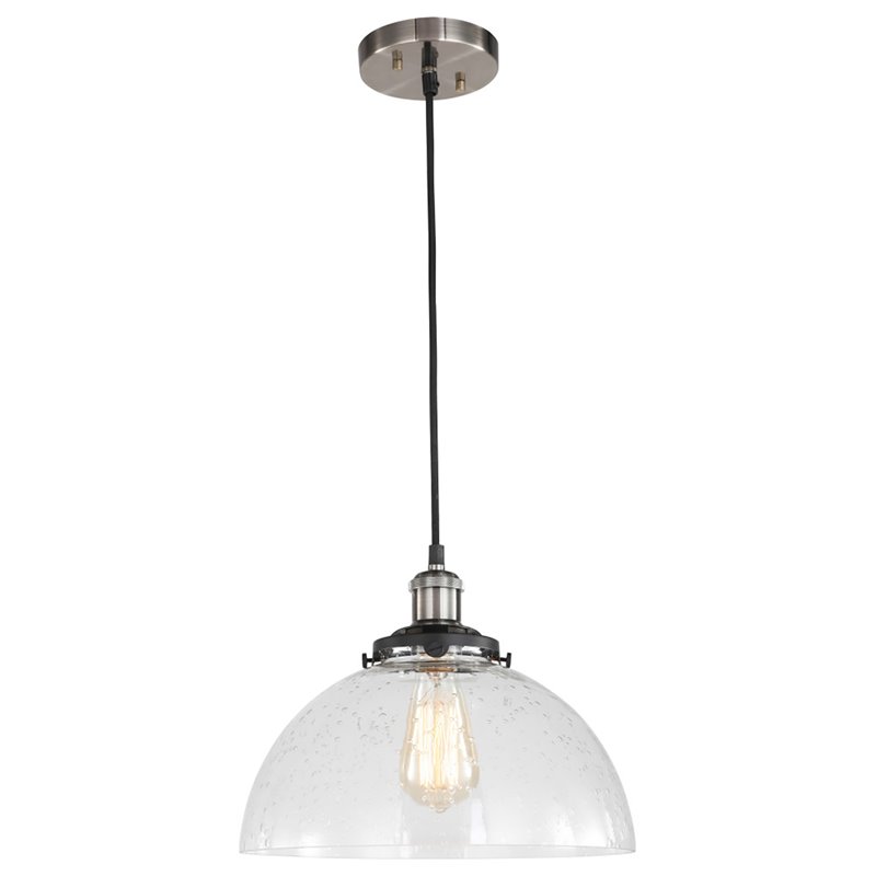 Woodbridge Lighting Fulton Dome Metal Mini Pendant in Antique Nickel/Clear