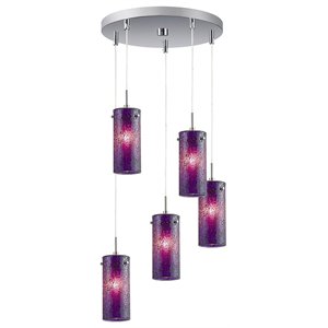 woodbridge lighting tube 5-light metal mini pendant in mosaic purple