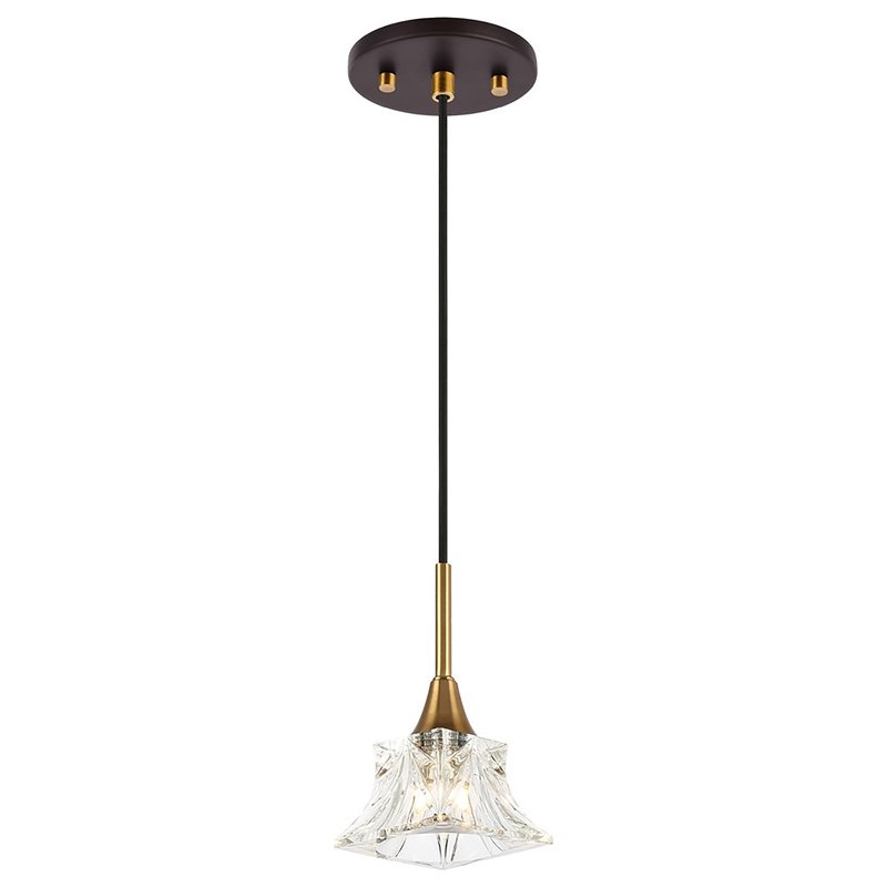 Woodbridge Lighting Christina 1-Light Square Glass Mini-Pendant in Brass/Bronze