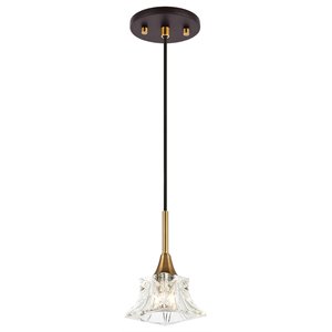 Woodbridge Lighting Christina 1-Light Square Glass Mini-Pendant in Brass/Bronze