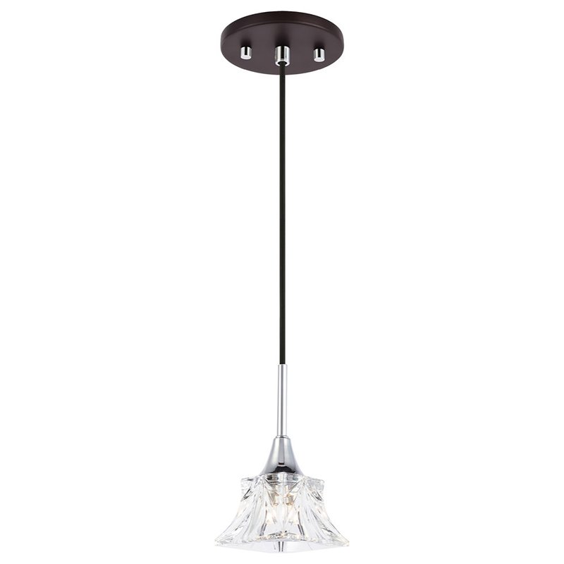 Woodbridge Lighting Christina 1-Light Square Glass Mini-Pendant in Chrome/Bronze
