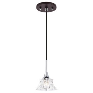 Woodbridge Lighting Christina 1-Light Square Glass Mini-Pendant in Chrome/Bronze