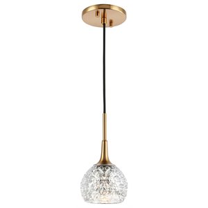 Woodbridge Lighting Bristol 1-Light Glass Mini-Pendant in Brass/Mercury