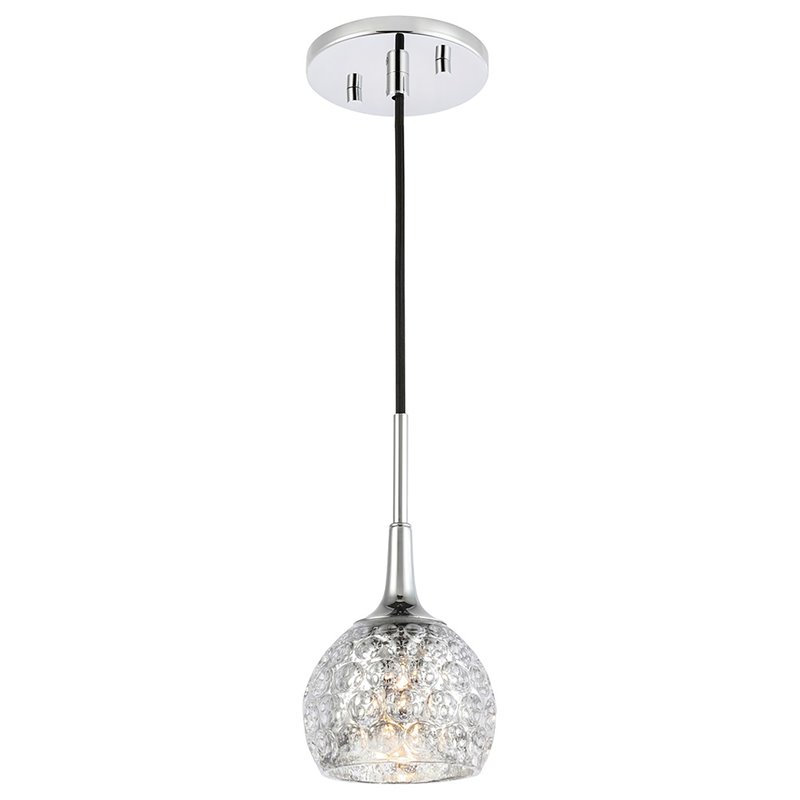 Woodbridge Lighting Bristol 1-Light Glass Mini-Pendant in Chrome/Mercury