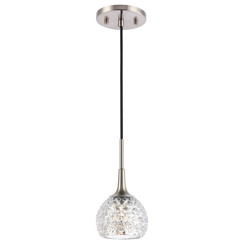 Woodbridge Lighting Bristol 1-Light Glass Mini-Pendant in Satin Nickel/Mercury
