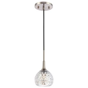 Woodbridge Lighting Bristol 1-Light Glass Mini-Pendant in Satin Nickel/Mercury