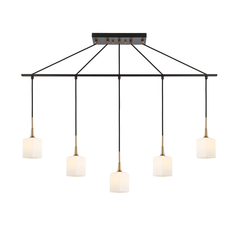Woodbridge Lighting Chelsea 5Lt Square Linear Pendant in Brass/Bronze/Opal