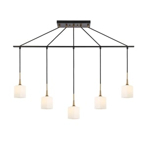 Woodbridge Lighting Chelsea 5Lt Square Linear Pendant in Brass/Bronze/Opal