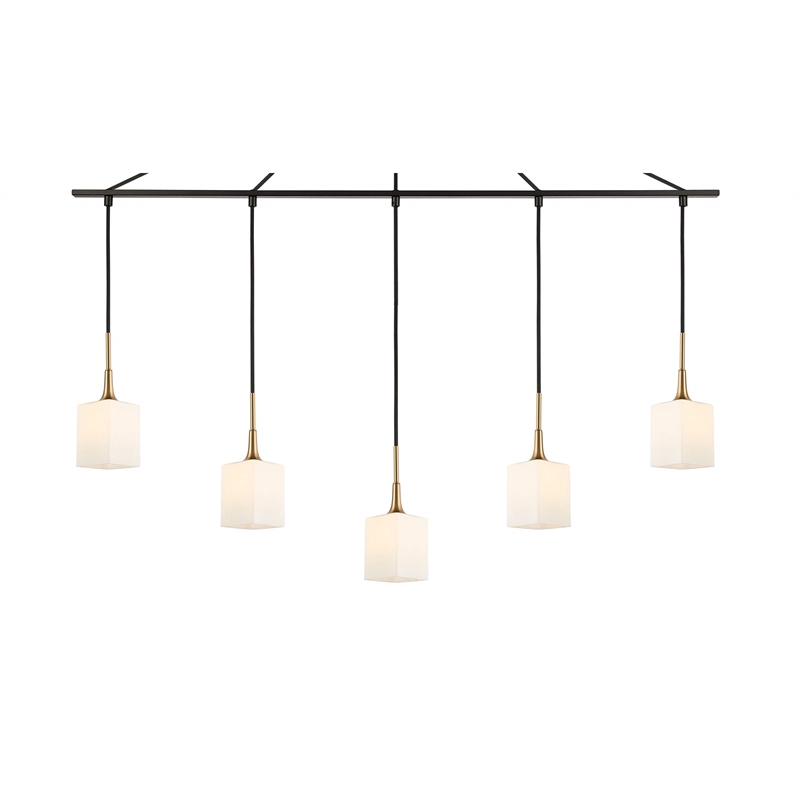 Woodbridge Lighting Chelsea 5Lt Square Linear Pendant in Brass/Bronze/Opal