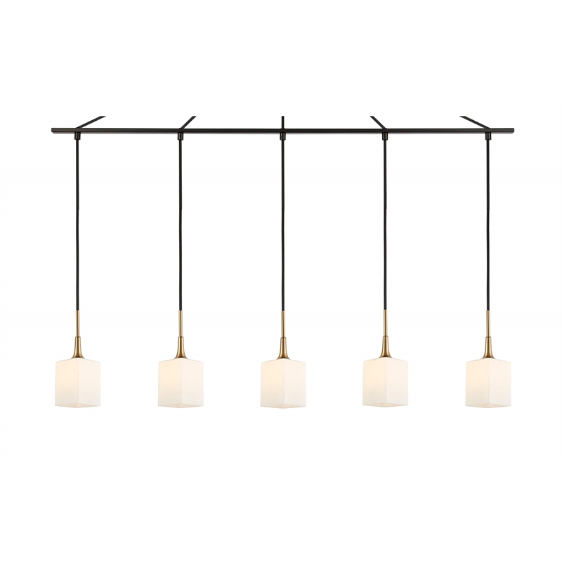 Woodbridge Lighting Chelsea 5Lt Square Linear Pendant in Brass/Bronze/Opal