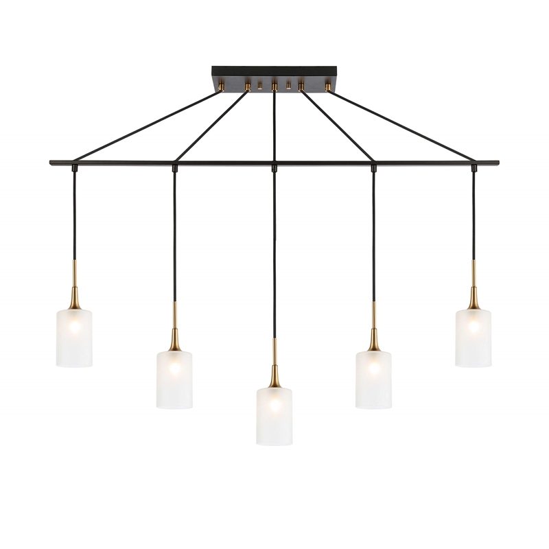 Woodbridge Lighting Chelsea 5Lt Cylinder Linear Pendant in Brass/Bronze/Sand