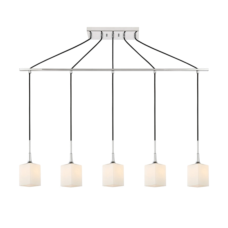 Woodbridge Lighting Chelsea 5Lt Square Linear Pendant in Chrome/Opal